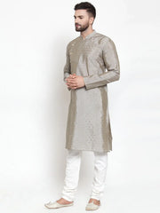 Men Grey & Golden Self Design Kurta with Churidar ( JOKP 590 Grey )-JOKP-590