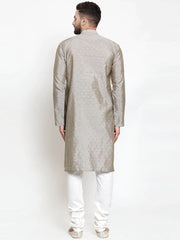 Men Grey & Golden Self Design Kurta with Churidar ( JOKP 590 Grey )-JOKP-590