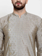 Men Grey & Golden Self Design Kurta with Churidar ( JOKP 590 Grey )-JOKP-590