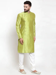 Men Light-Green & Golden Self Design Kurta with Churidar ( JOKP 590 Light-Green )-JOKP-590