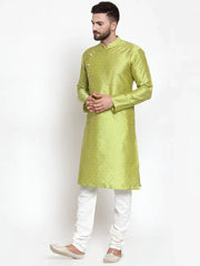 Men Light-Green & Golden Self Design Kurta with Churidar ( JOKP 590 Light-Green )-JOKP-590