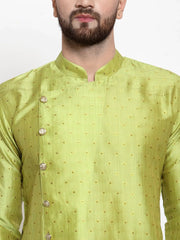 Men Light-Green & Golden Self Design Kurta with Churidar ( JOKP 590 Light-Green )-JOKP-590