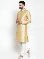 Men Mustard & Golden Self Design Kurta with Churidar ( JOKP 590 Mustard )-JOKP-590