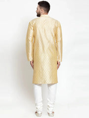 Men Mustard & Golden Self Design Kurta with Churidar ( JOKP 590 Mustard )-JOKP-590