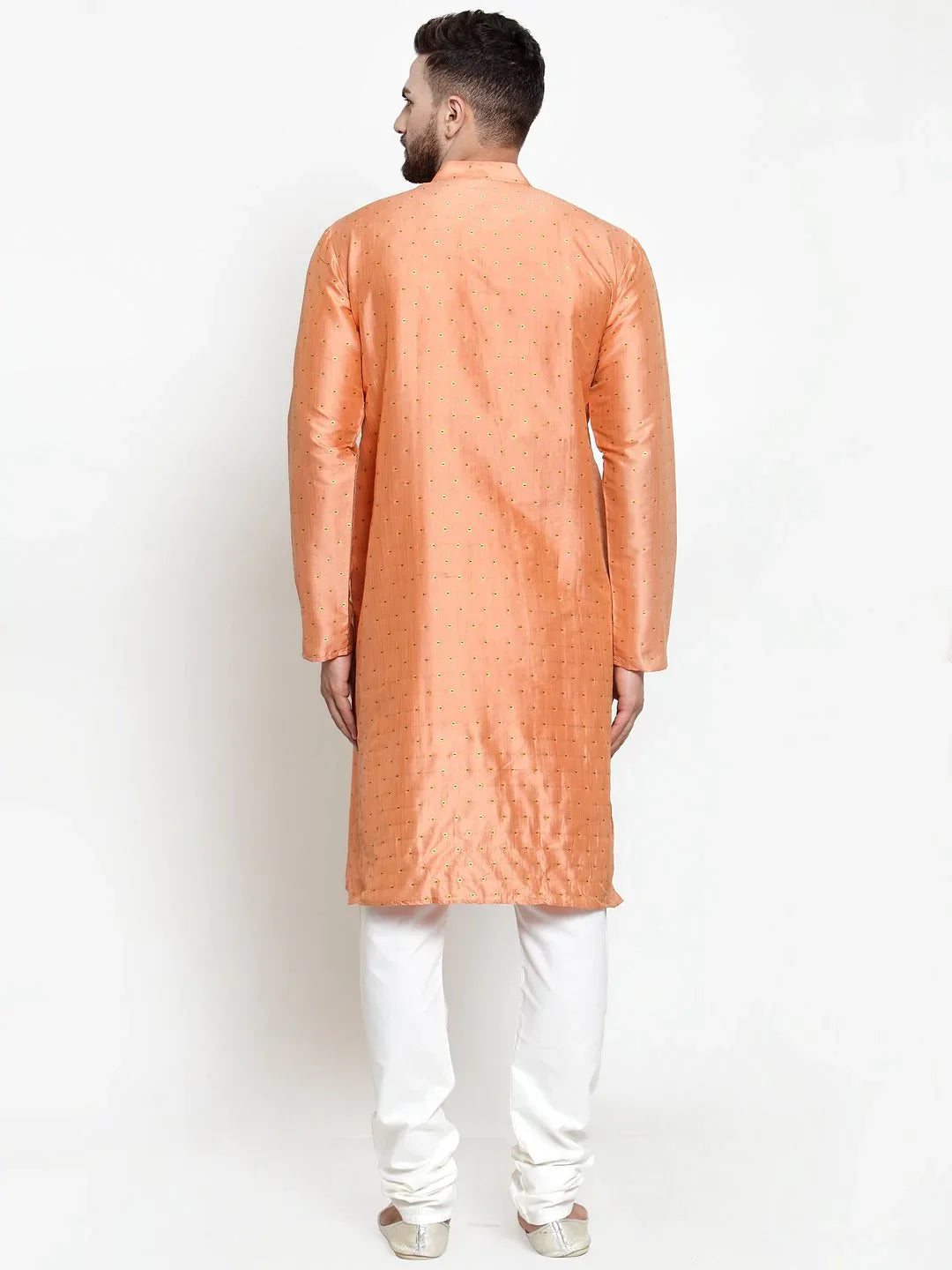 Peach & Golden Kurta Pajama - Stylish Mens Kurta Pajama Set