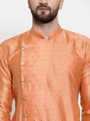 Men Peach & Golden Self Design Kurta with Churidar ( JOKP 590 Peach )-JOKP-590