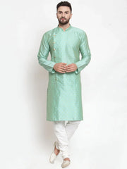 Men Sky-Blue & Golden Self Design Kurta with Churidar ( JOKP 590 Sky )-JOKP-590