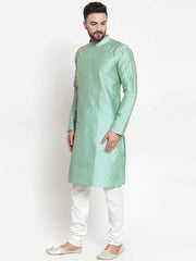 Men Sky-Blue & Golden Self Design Kurta with Churidar ( JOKP 590 Sky )-JOKP-590