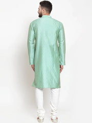 Men Sky-Blue & Golden Self Design Kurta with Churidar ( JOKP 590 Sky )-JOKP-590