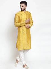 Men Yellow & Golden Self Design Kurta with Churidar ( JOKP 590 Yellow )-JOKP-590
