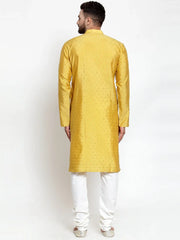 Men Yellow & Golden Self Design Kurta with Churidar ( JOKP 590 Yellow )-JOKP-590