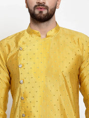 Men Yellow & Golden Self Design Kurta with Churidar ( JOKP 590 Yellow )-JOKP-590