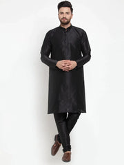 Men Black Solid Kurta with Churidar ( JOKP 591 Black )-JOKP-591