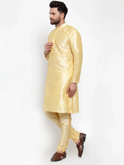 Men Golden Solid Kurta with Churidar ( JOKP 591 Golden )-JOKP-591