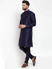 Men Navy-Blue Solid Kurta with Churidar ( JOKP 591 Navy )-JOKP-591