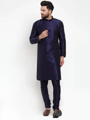 Men Navy-Blue Solid Kurta with Churidar ( JOKP 591 Navy )-JOKP-591