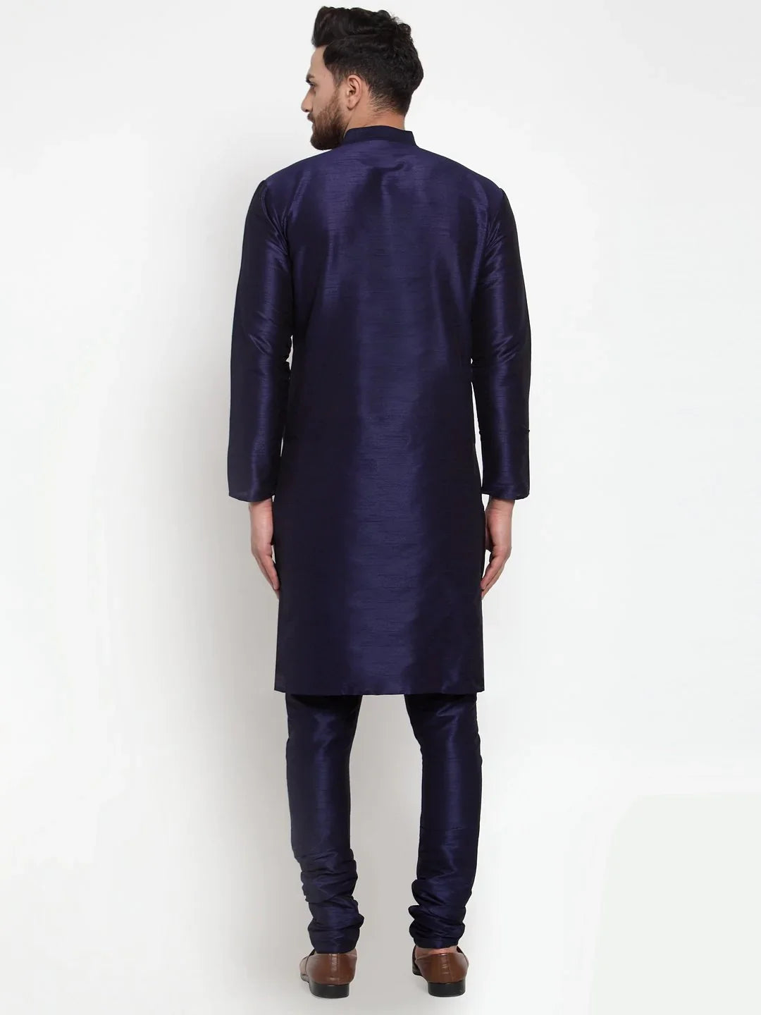 Navy Blue Mens Kurta Pajama Set - Solid Cotton Churidar Outfit
