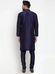 Men Navy-Blue Solid Kurta with Churidar ( JOKP 591 Navy )-JOKP-591