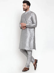 Men Silver Solid Kurta with Churidar ( JOKP 591 Silver )-JOKP-591
