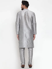 Men Silver Solid Kurta with Churidar ( JOKP 591 Silver )-JOKP-591