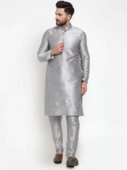Men Silver Solid Kurta with Churidar ( JOKP 591 Silver )-JOKP-591