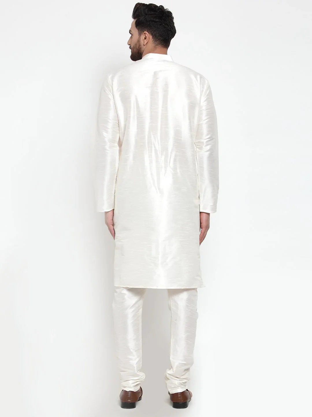 White Mens Kurta Pajama Set - Classic Solid Cotton Churidar