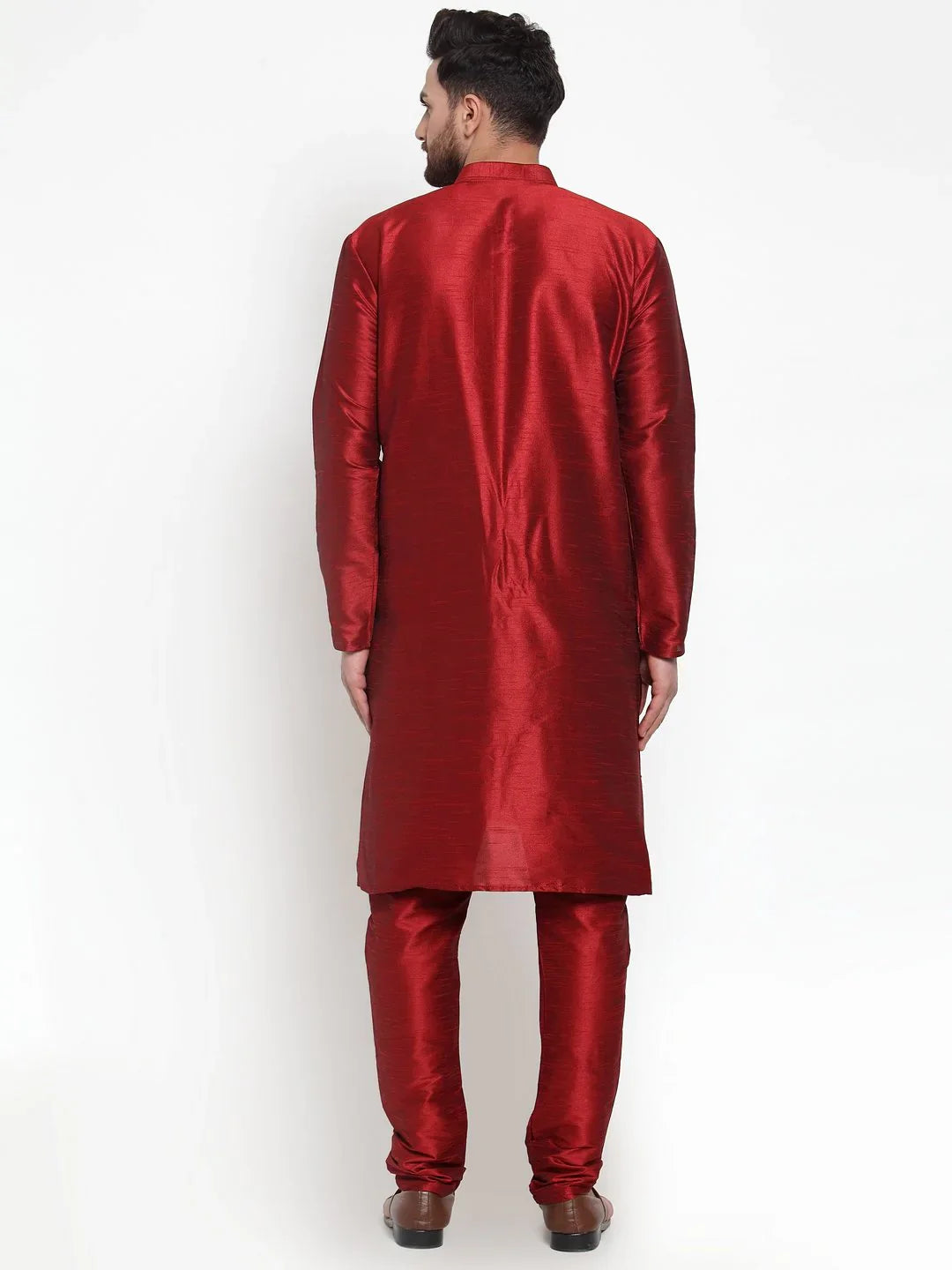 Maroon Mens Kurta Pajama Set - Solid Cotton Churidar Outfit