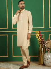 Solid Silk Blend Kurta with Churidar-JOKP-592Beige
