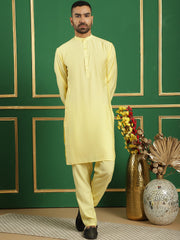 Solid Silk Blend Kurta with Churidar-JOKP-592Lemon