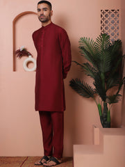 Solid Silk Blend Kurta with Churidar-JOKP-592Maroon