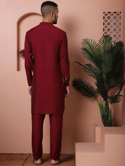 Solid Silk Blend Kurta with Churidar-JOKP-592Maroon