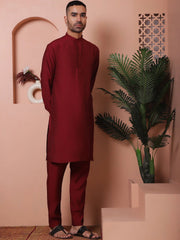 Solid Silk Blend Kurta with Churidar-JOKP-592Maroon