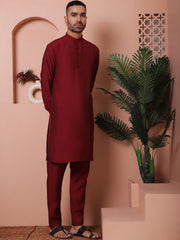 Solid Silk Blend Kurta with Churidar-JOKP-592Maroon