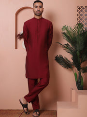 Solid Silk Blend Kurta with Churidar-JOKP-592Maroon