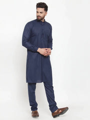 Men Navy-Blue Solid Kurta with Churidar ( JOKP 592 Blue )-JOKP-592