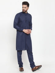 Men's Solid Cotton Kurta Payjama Set-JOKP-592Navy