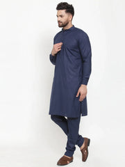 Men Navy-Blue Solid Kurta with Churidar ( JOKP 592 Blue )-JOKP-592