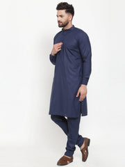 Men's Solid Cotton Kurta Payjama Set-JOKP-592Navy
