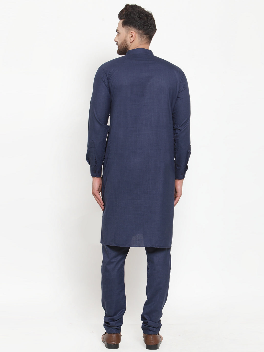 Navy Solid Cotton Mens Kurta Pajama Set | Classic Style