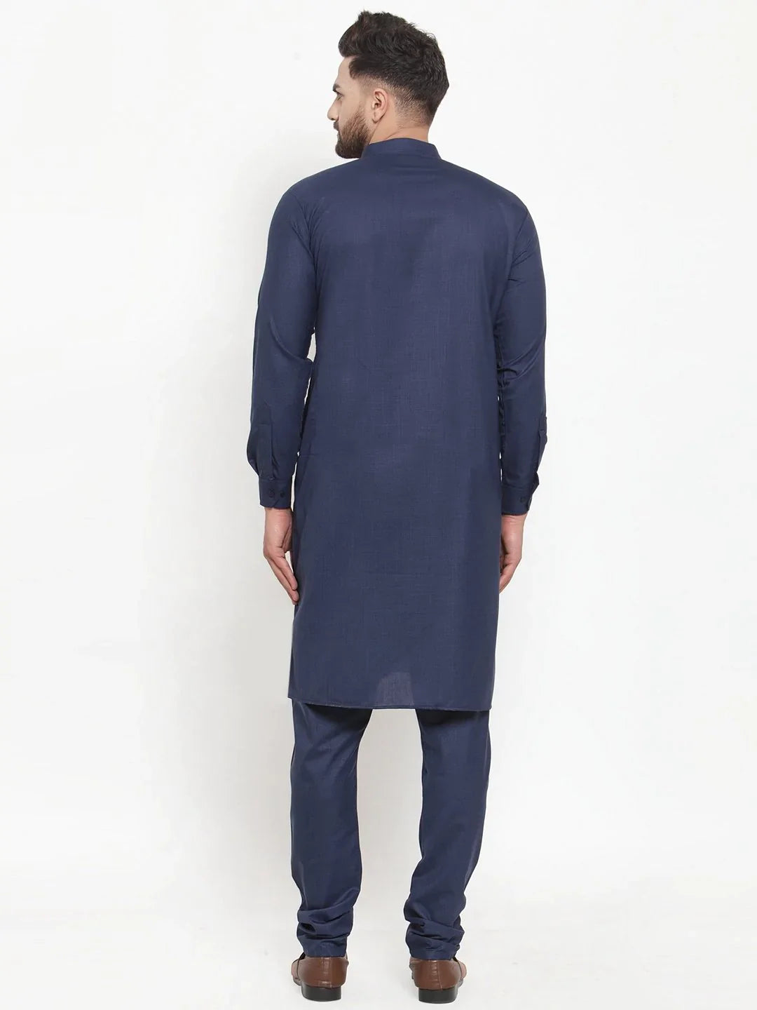 Navy Blue Cotton Mens Kurta Pajama Set - Ethnic Collection