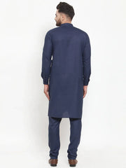 Men Navy-Blue Solid Kurta with Churidar ( JOKP 592 Blue )-JOKP-592