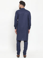 Men's Solid Cotton Kurta Payjama Set-JOKP-592Navy