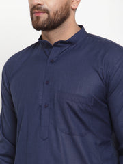 Men's Solid Cotton Kurta Payjama Set-JOKP-592Navy