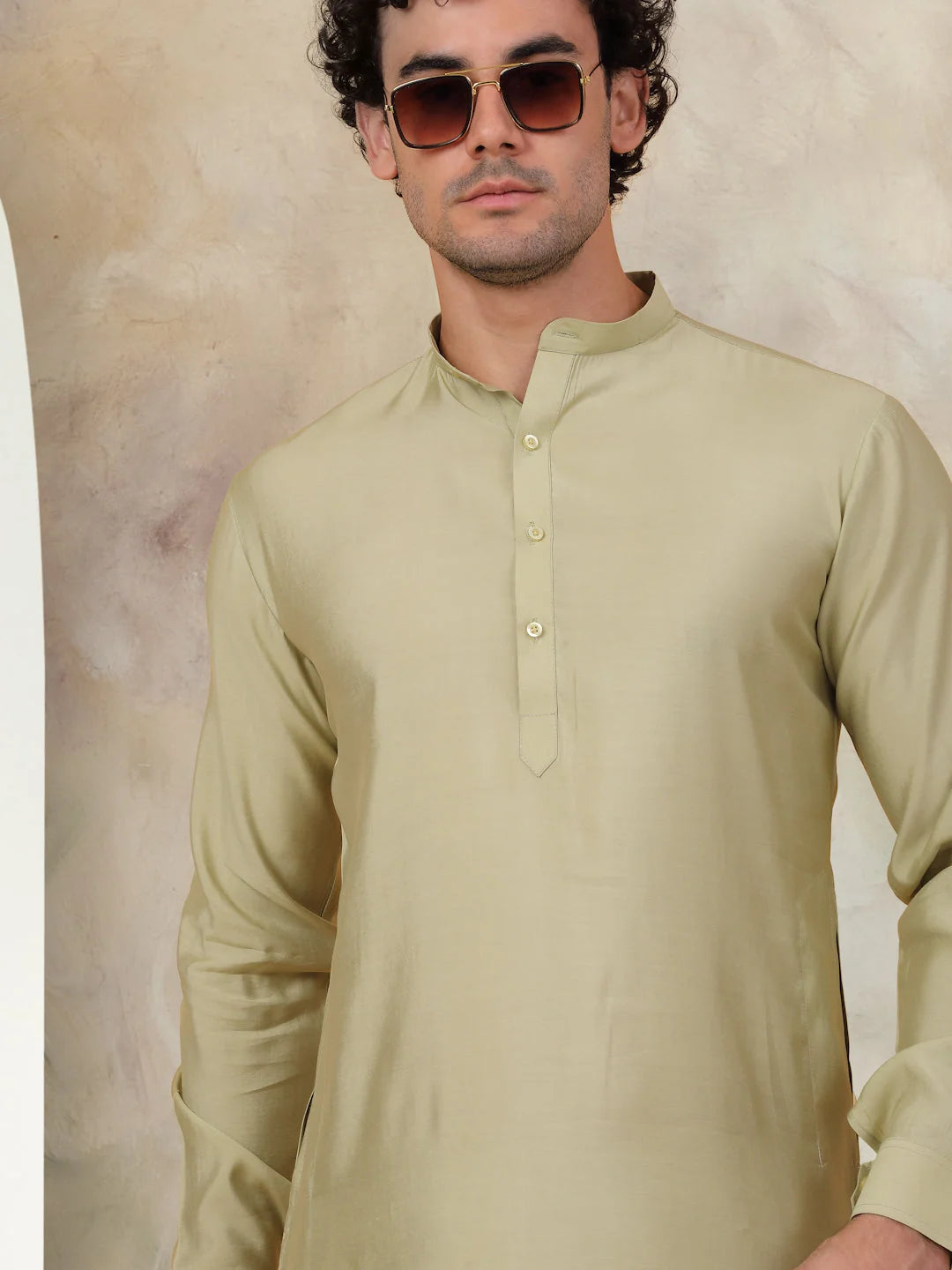 Solid Pista Mens Kurta Pajama Set - Silk Blend Kurta Pajama