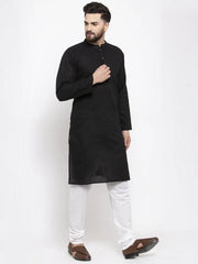 Men Black & White Solid Pin-tucks Kurta with Churidar ( JOKP 594 Black )-JOKP-594