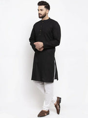 Men Black & White Solid Pin-tucks Kurta with Churidar ( JOKP 594 Black )-JOKP-594