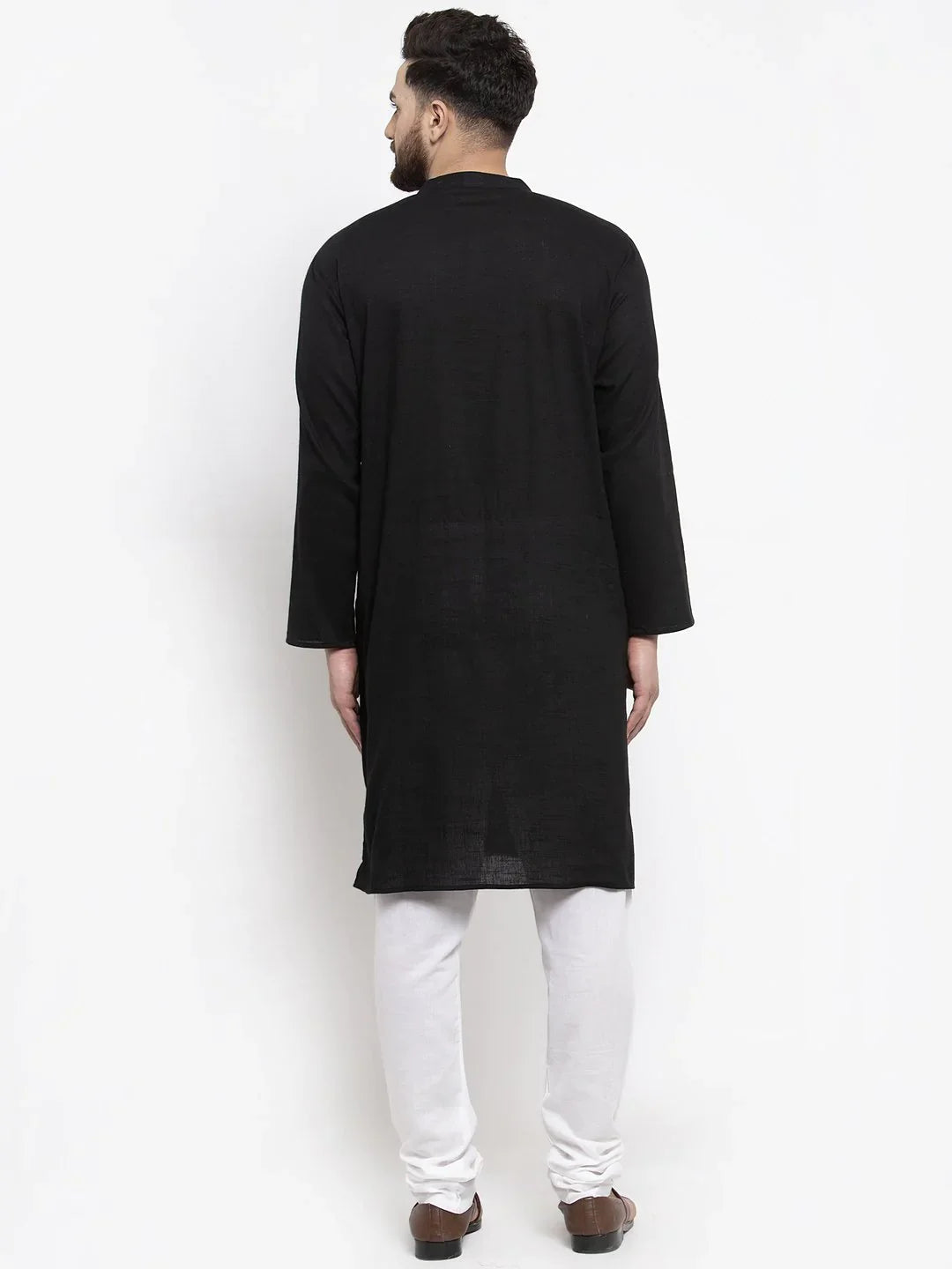 Black Cotton Mens Kurta Pajama Set | Solid Ethnic Wear