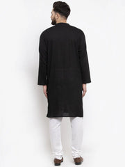 Men Black & White Solid Pin-tucks Kurta Only