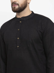 Men Black & White Solid Pin-tucks Kurta with Churidar ( JOKP 594 Black )-JOKP-594