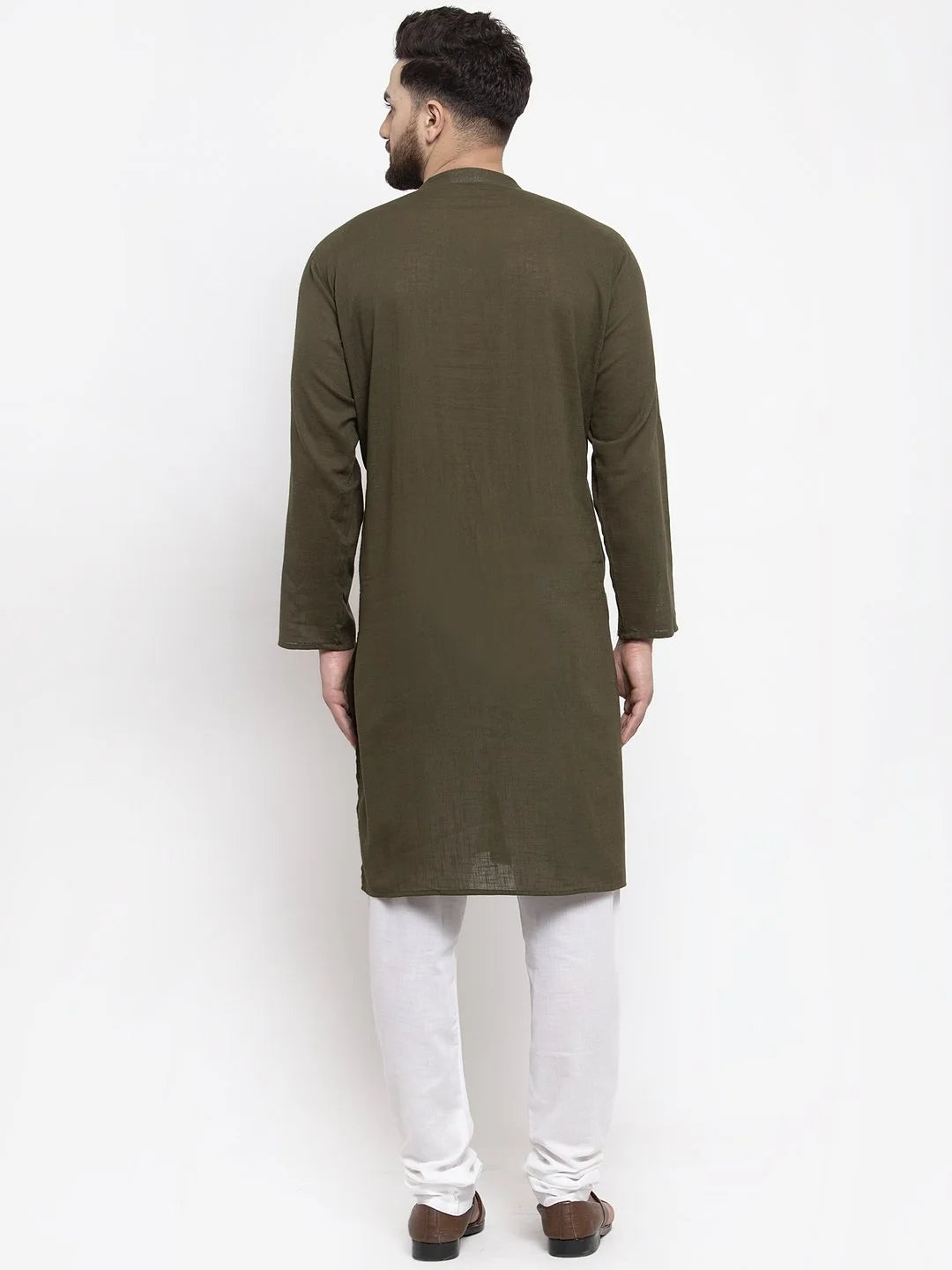 Olive Green Solid Men's Kurta - Indian Kurta for Men